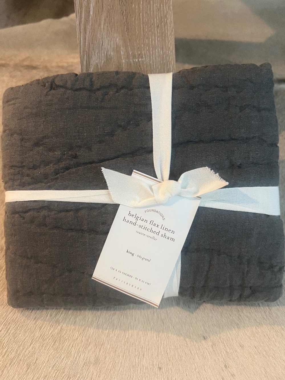 Pottery Barn Belgian Flax Linen Hand-Stitched King Sham Charcoal NWT
